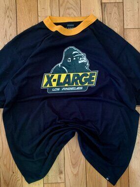XLarge Gorilla Ringer Tee Tshirt MEn's Large Black Ape Logo Los Angeles Y2K